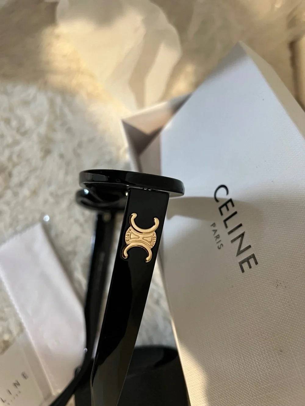 Celine Black Oval Sunglasses with Gold Logo Detail